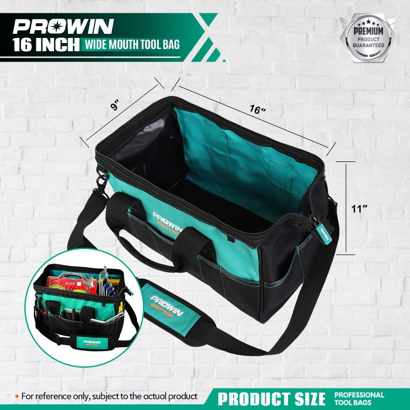 Prowin 16-inch Wide Mouth Tool Bag Multi-pocket Tool Organizer with Adjustable Shoulder Strap, Tool Tote Bag for Men - Image 3
